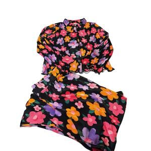 NWOT XXL Piper & Scoot Lounge Set Shirt Pants Matching Wide Leg Floral Plus